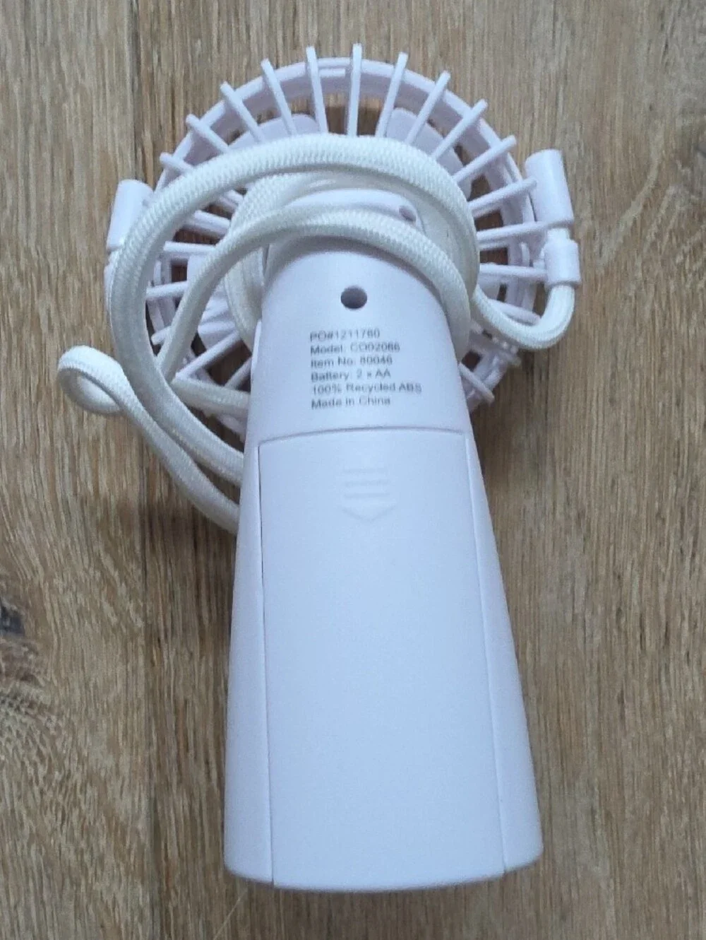 Compact White Handheld Neck-Strap Fan for Personal Cooling